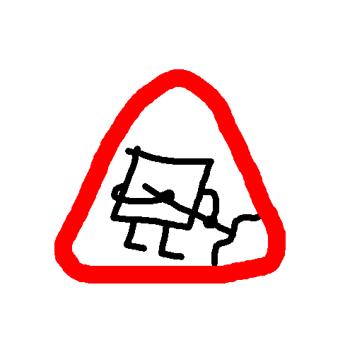 Poorly drawn road work ahead sign